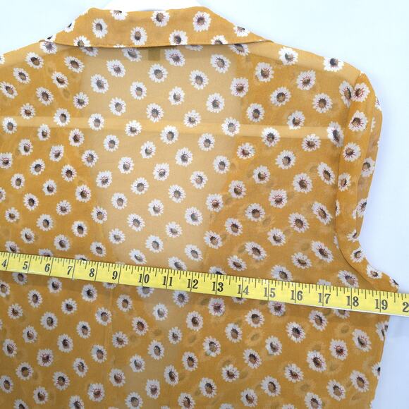 Countess Blouse Womens Medium Ditsy Daisy Floral Tie Front Sheer Ruffle Top - Picture 7 of 12